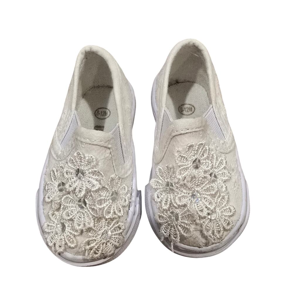 Baby Girl's US Sports White Lace Floral Slip On Sneakers | Size 6-12 Months